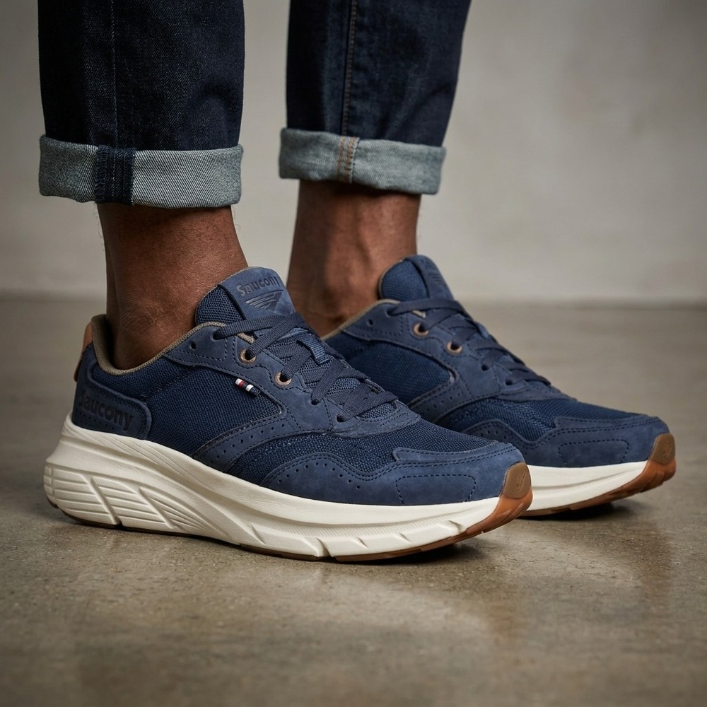 SAUCONY Mens Sneakers Size 7.5 Navy Blue Leather Textile S21003-103 Gorpcore